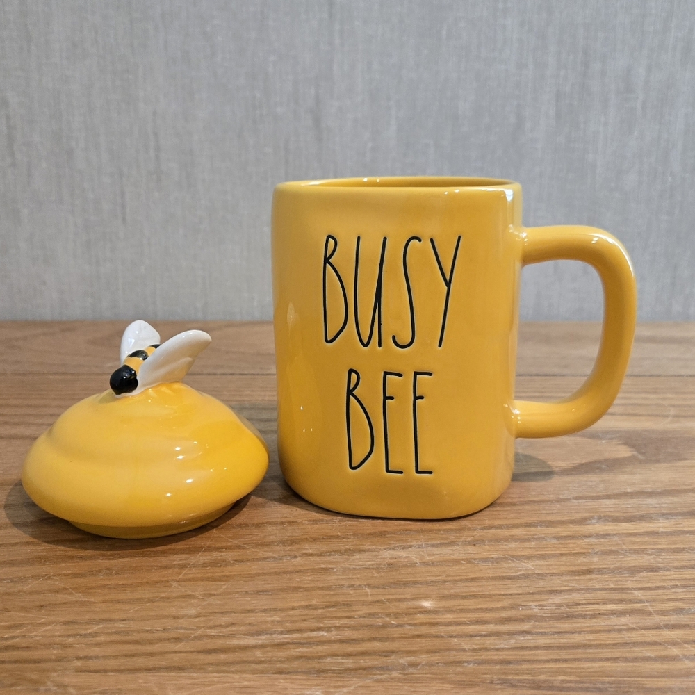 Rae Dunn Yellow 'Busy Bee' Mug with Lid